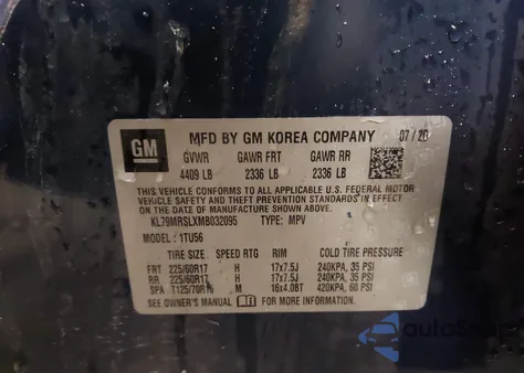 2021 Chevrolet Trailblazer Awd Lt from USA, damaged, VIN KL79MRSLXMB032095